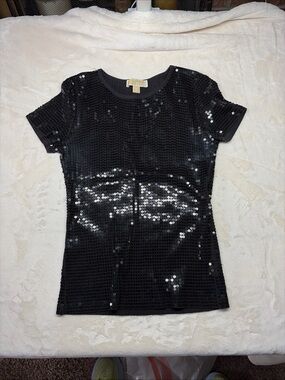 Michael Kors Black Sequin Short-Sleeve Shirt Women’s Sz M